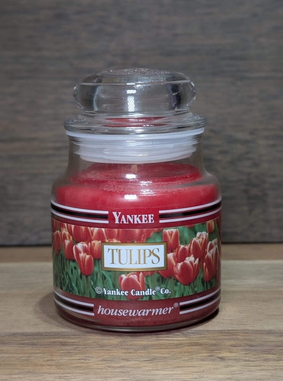 Vintage 90's Yankee Retired Black Band Tulips 3.7oz Housewarmer Red Jar Candle